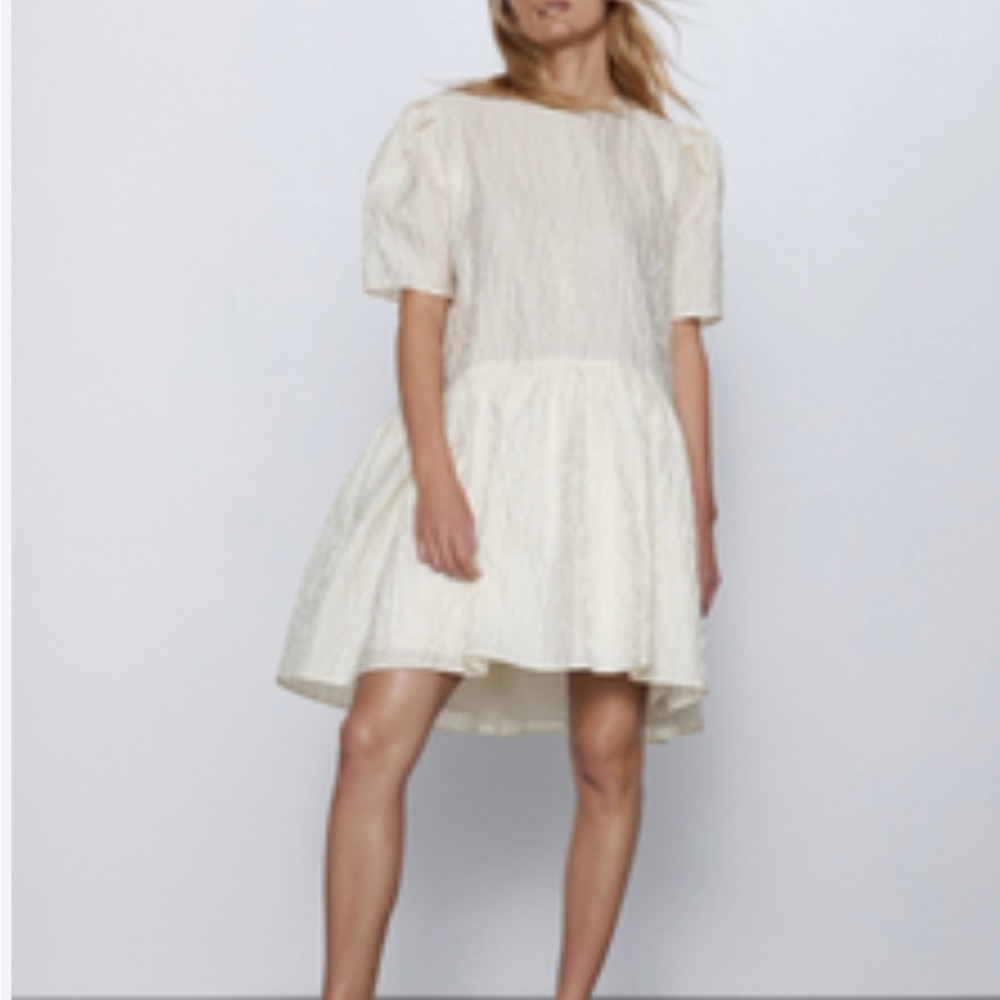 **SOLD ELSEWHERE** Zara Elegant Ivory Puff Sleeve Dress, Size S